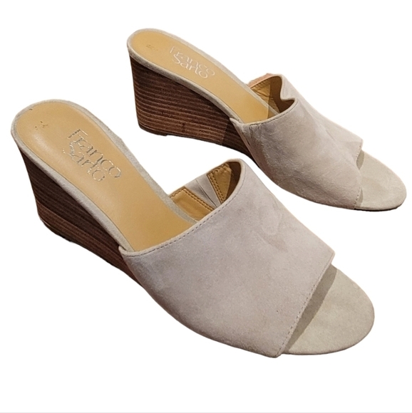 Franco Sarto 3in open toe, open heel leather beige, tan heeled sandles Size 8 - Picture 1 of 6